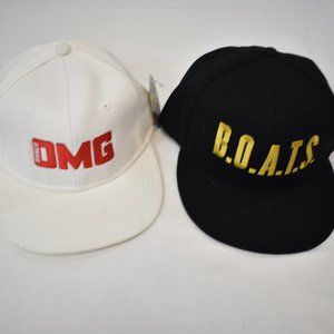 2 Men's Hats OMG Usher White Cap L/XL, 2 Chainz B.O.A.T.S. Snapback Cap Both New